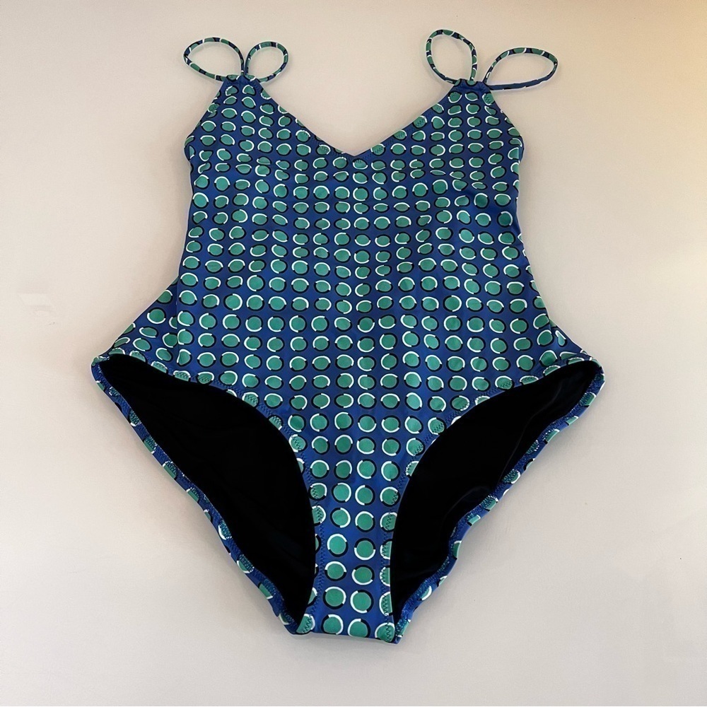 SOLID & STRIPED One Piece Swimsuit Polka Dot Blue XL Strappy - Picture 2 of 13